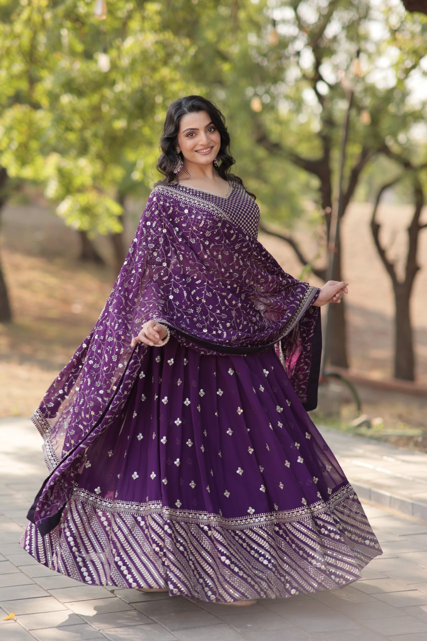 Ravishing Purple Faux Georgette Wedding Wear Lehenga Choli