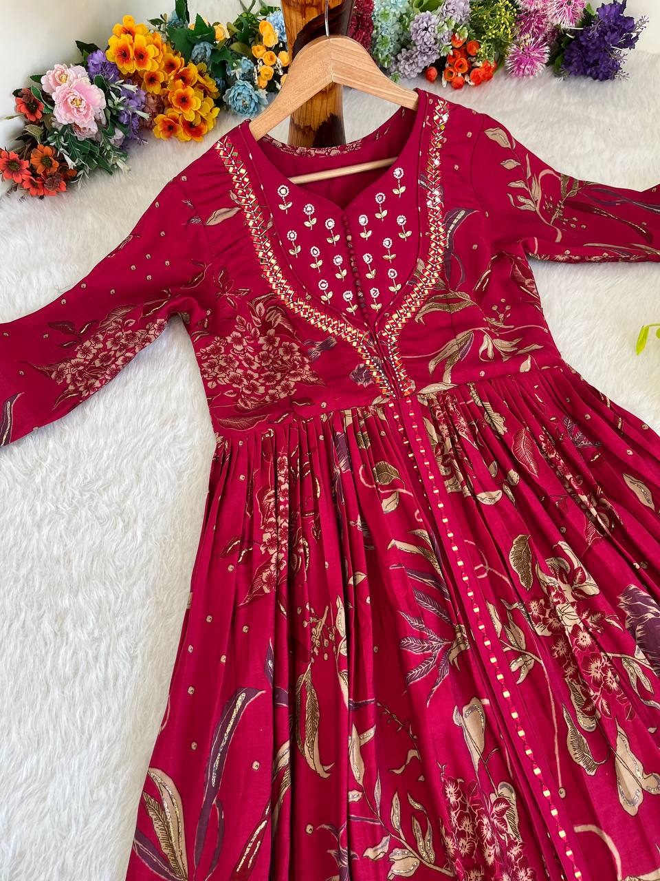 Enamoring Rani Roman Silk Handworked Fully Stitched Designer Gown