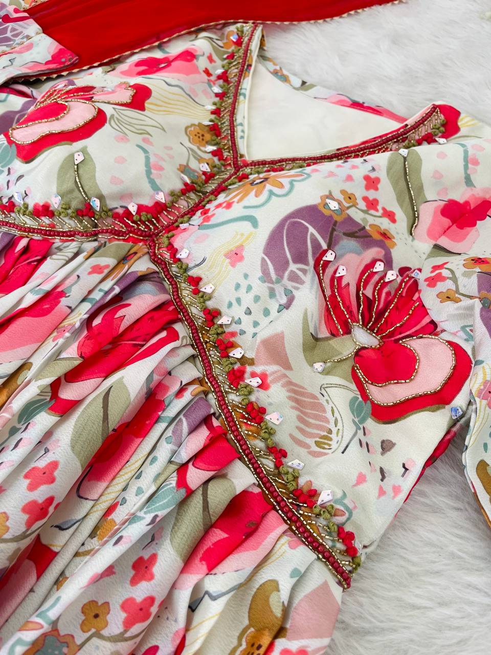 Graceful Soft Chinon Floral Printed Handworked Festive Wear Suit