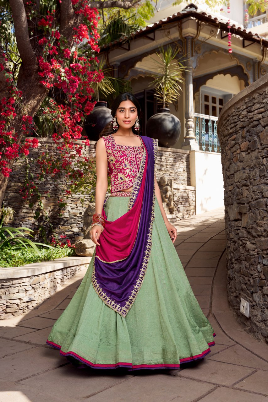 Graceful Vichitra Silk Sequins Thread Worked Lehenga Choli