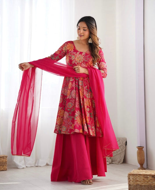 Exquisite Pure Soft Roman Silk Kediya Kurta Palazzo Set