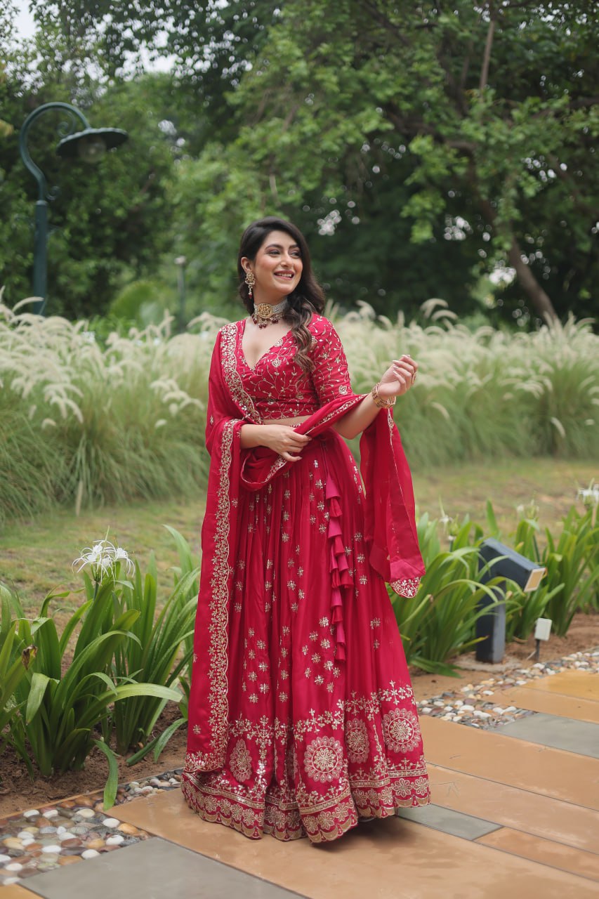 Divine Pink Sequins Embroidered Designer Lehenga Choli Set