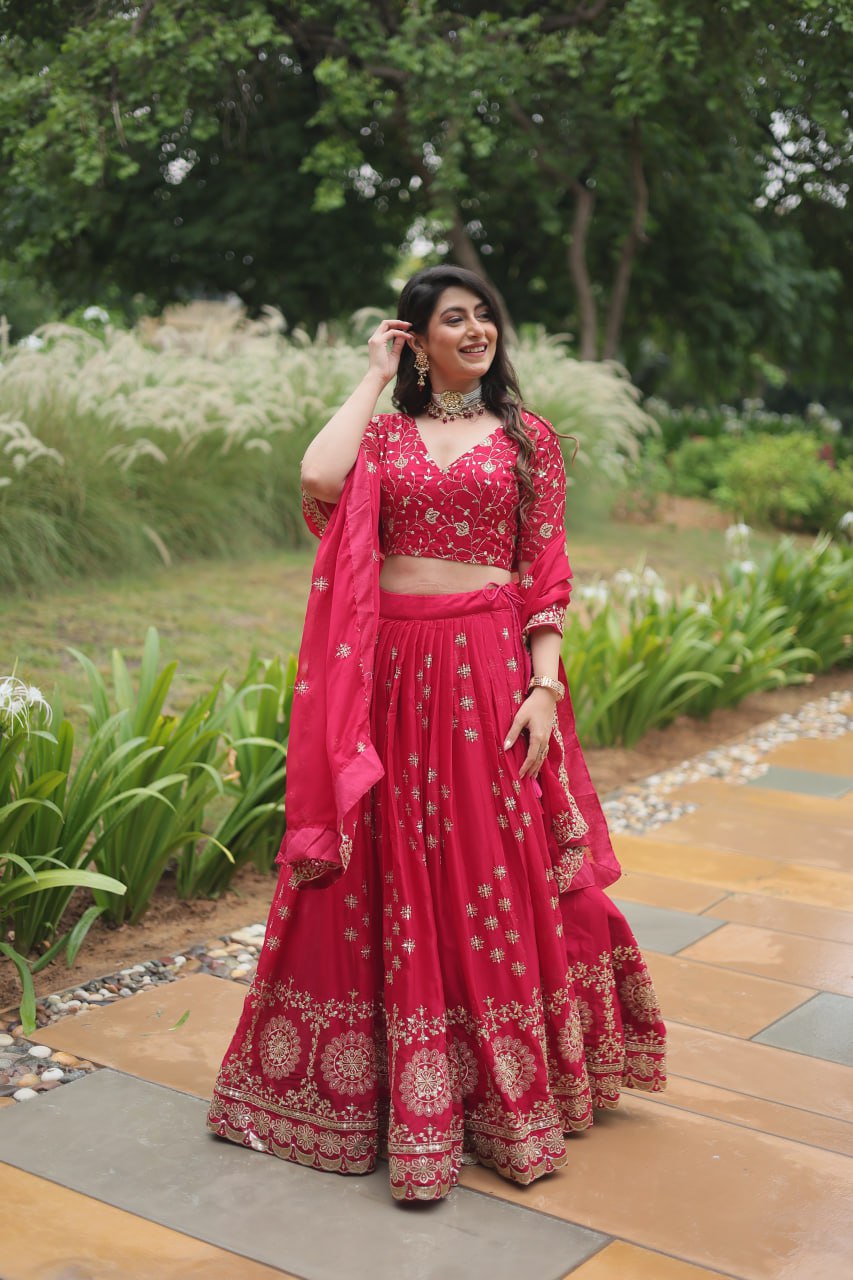 Divine Pink Sequins Embroidered Designer Lehenga Choli Set