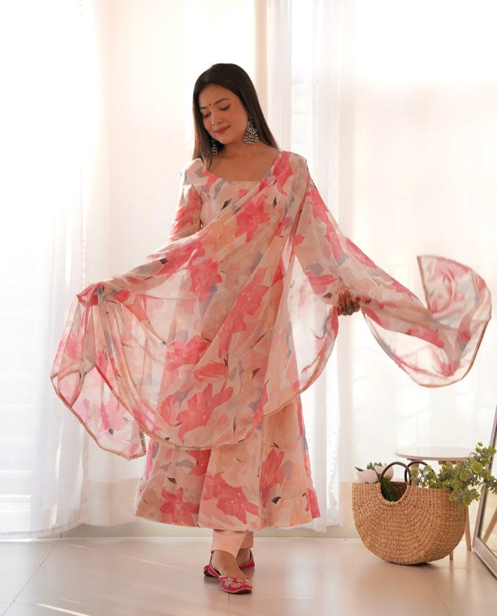 Bewitching Faux Georgette Printed Designer Anarkali Pant Suit