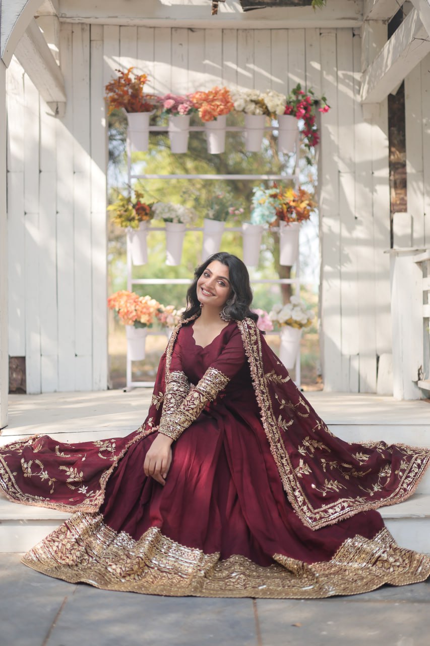 Radiant Rich Sequins Embroidered Designer Gown With Dupatta