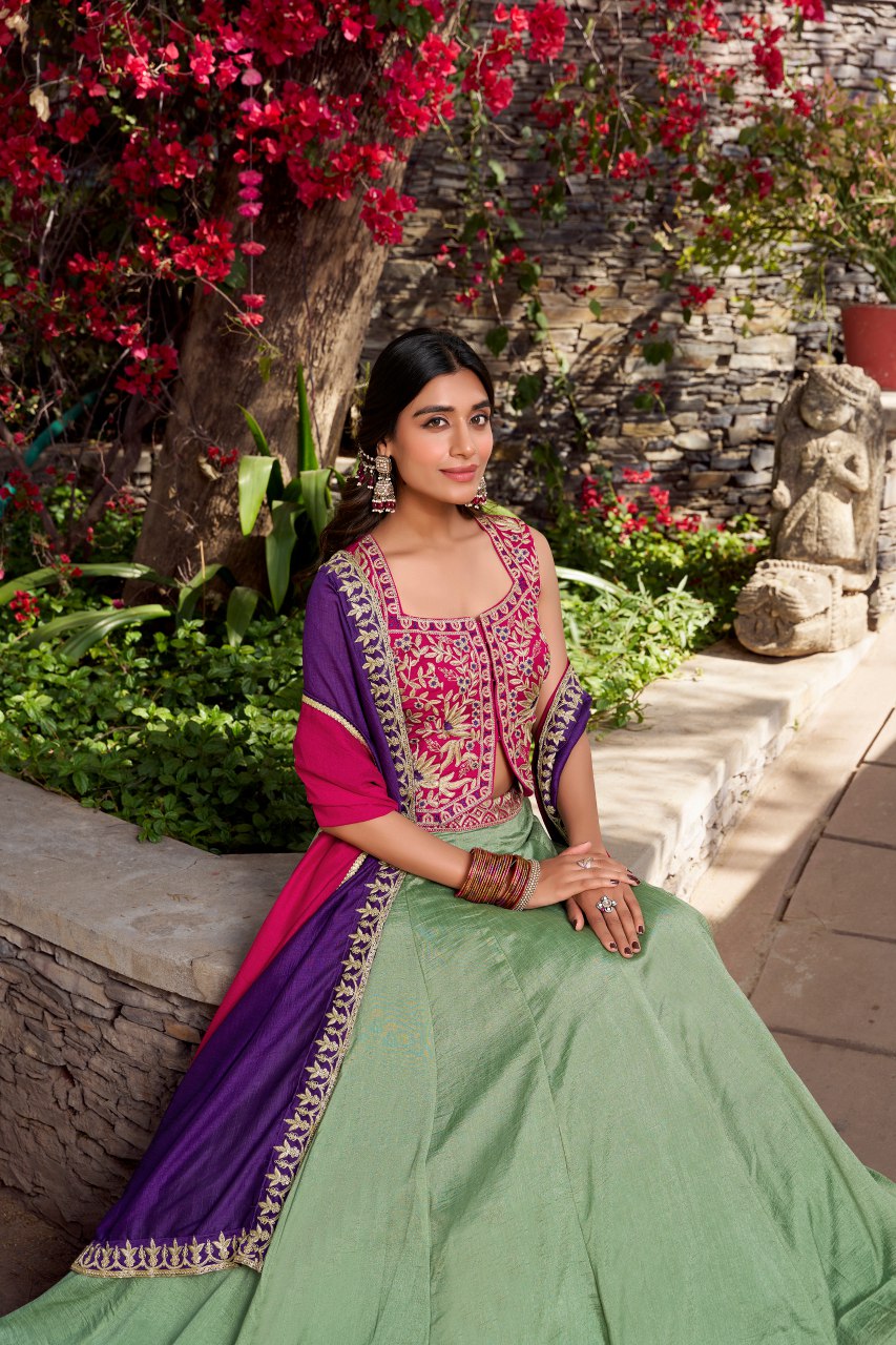 Graceful Vichitra Silk Sequins Thread Worked Lehenga Choli