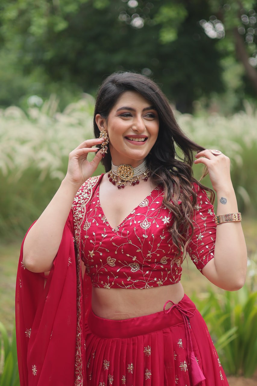 Divine Pink Sequins Embroidered Designer Lehenga Choli Set