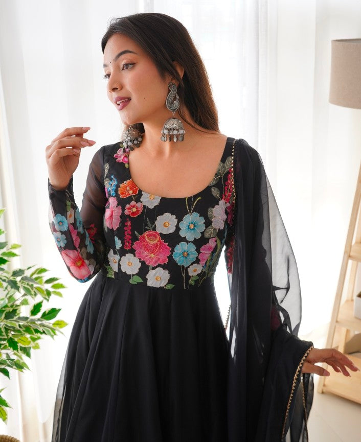 Breathtaking Organza Silk Floral Printed Designer Anarkali Pant Suit